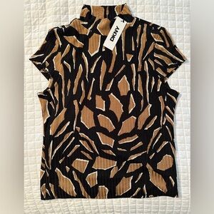 DKNY Women's Black and Tan Abstract Blouse